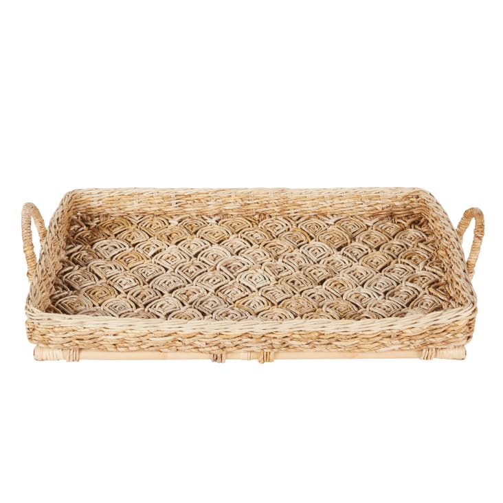 IGNPION Rotan dienbladen rechthoek decoratieve display lade gasthanddoek houder trays met handvat desktop organizer lade voor servies, make-up, ijdelheid, kaars, ornament, parfum