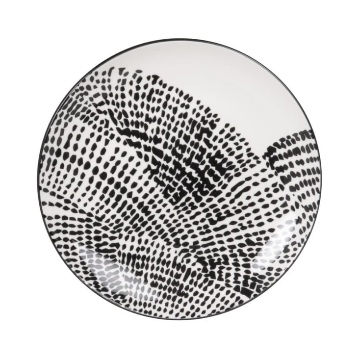 Dessertteller aus weißem Porzellan mit schwarzen Motiven cropped-2