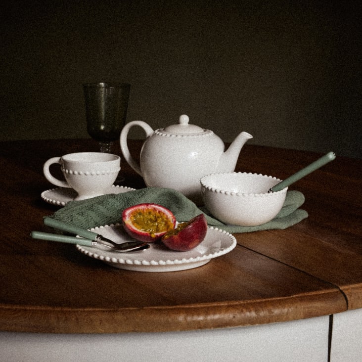 Dessertteller mit Perlenrand aus Fayence, weiß Perle | Maisons du Monde