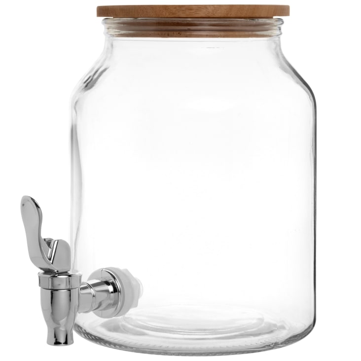 Dispenser di bevande in vetro con rubinetto e coperchio in legno di acacia  3 L