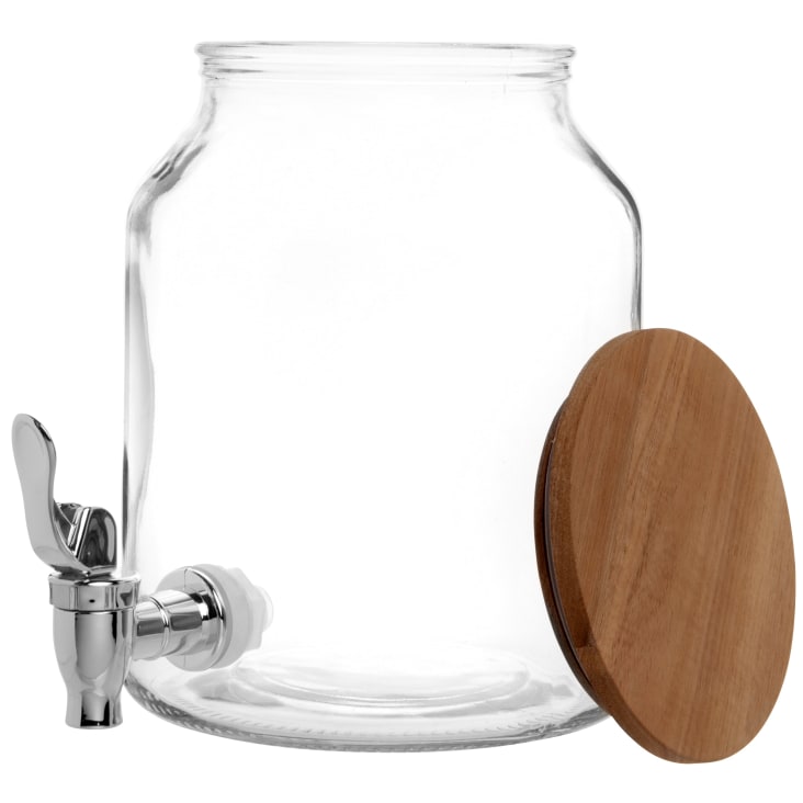 Dispenser di bevande in vetro con rubinetto e coperchio in legno di acacia  3 L