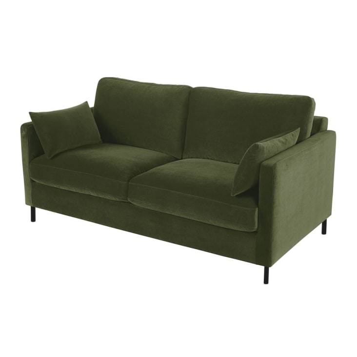 Divano letto a 2/3 posti in velluto verde muschio, materasso 14 cm Julian