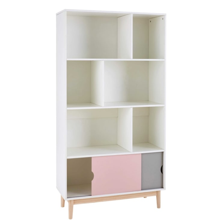 Driekleurige boekenkast met 2 deurtjes-Blush cropped-3