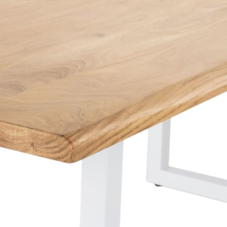 Eettafel van massief bruin acaciahout en wit metaal voor 8/10 personen L200 | Maisons du Monde