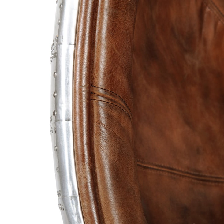 Eiförmiger Sessel im Industriestil, braun Lederbezug-Coquille detail-5