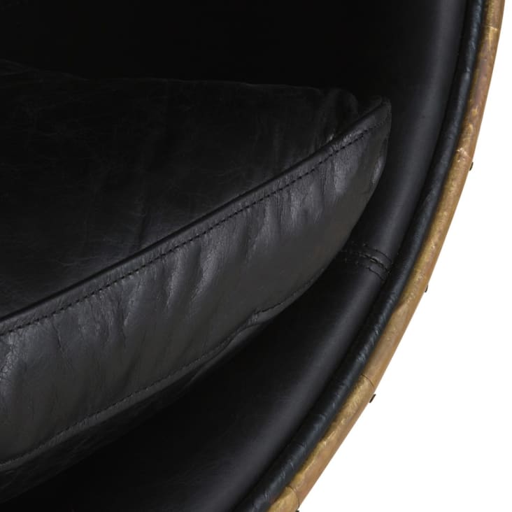 Eiförmiger Sessel im Industriestil, schwarzer Lederbezug-Coquille cropped-5