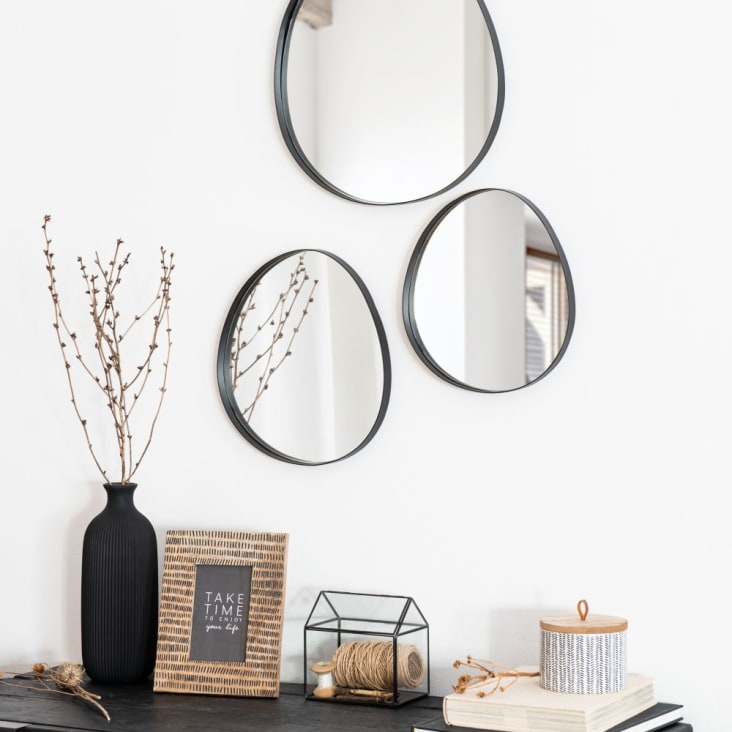 nietig Zichzelf Heel veel goeds Eivormige spiegels uit zwart metaal (x3) 43 x 39 cm APAJA | Maisons du Monde