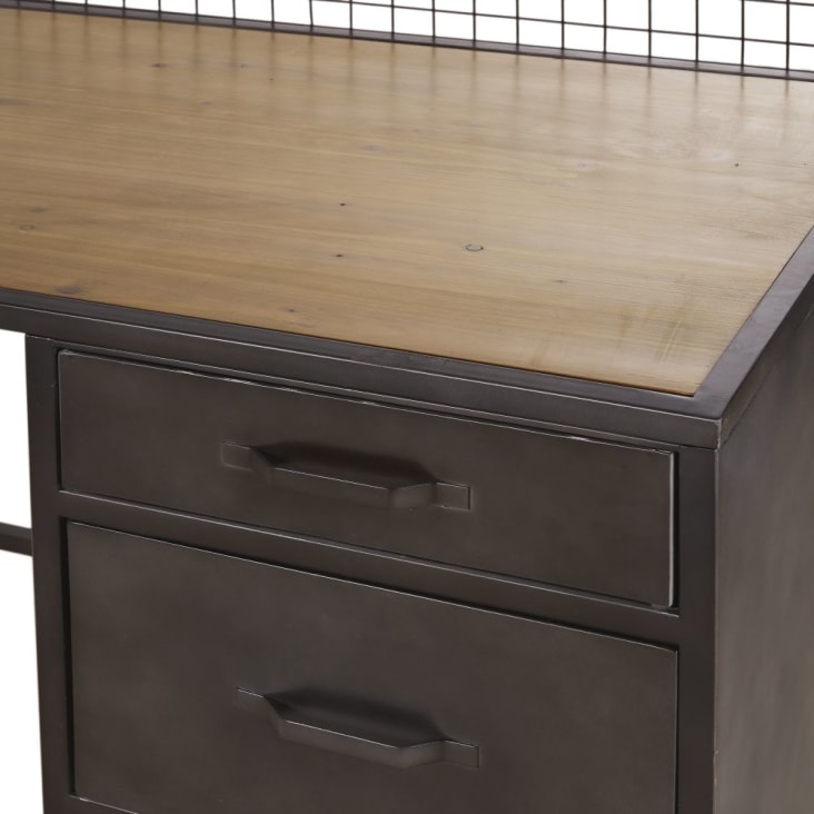 Vente-unique - escritorio rinconera norwy - 2 puertas y 2 cajones - roble y antracita - Negro, madera clara