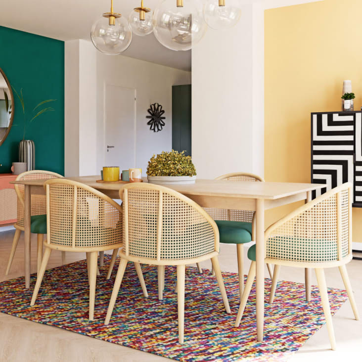 Chaise moderne pour salle à manger contemporaine en bois et rotin