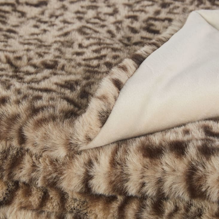 Fellimitat-Decke, ecrufarben, schwarz und Monde Leopardenmuster, HIMALA Maisons 150x180cm du braun | mit