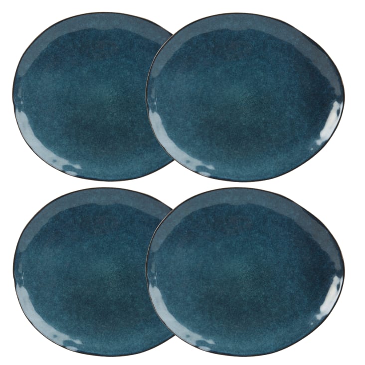 Flacher Teller aus Steinzeug, petrolblau-ASIAN BLUE