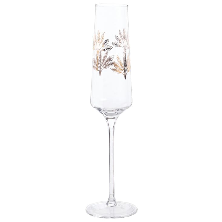 Flûte à champagne en verre transparent motif palmiers dorés