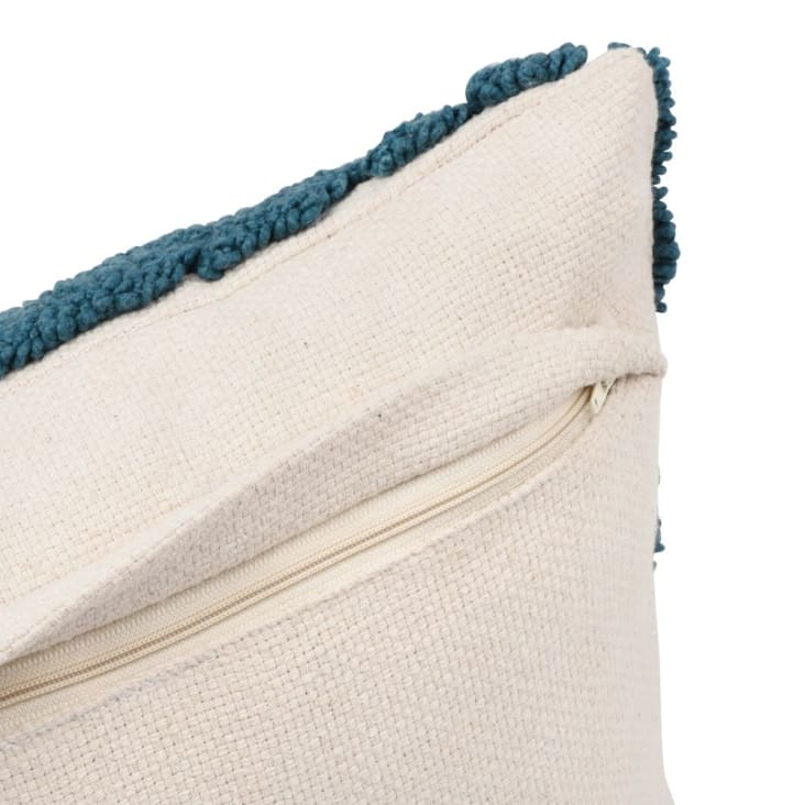 Fodera per cuscino in cotone beige con motivo floreale bouclé blu