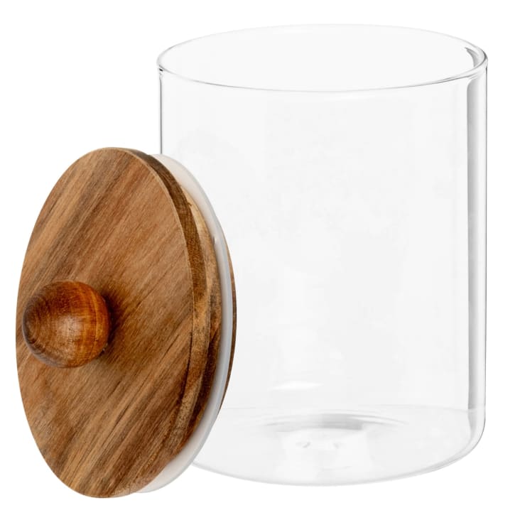 Frasco pequeño de cristal con tapa de madera de acacia