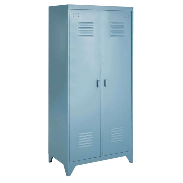 Garderobekast van blauwgrijs metaal met 2 deuren-Loft cropped-2