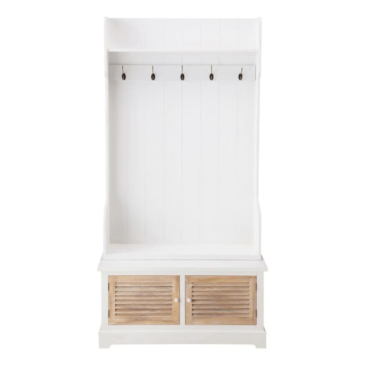 Garderobenmöbel aus Holz mit 5 Kleiderhaken, B 96 cm, weiß-Ouessant