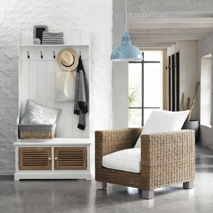 Garderobenmöbel aus Holz mit 5 Kleiderhaken, B 96 cm, weiß-Ouessant ambiance-3