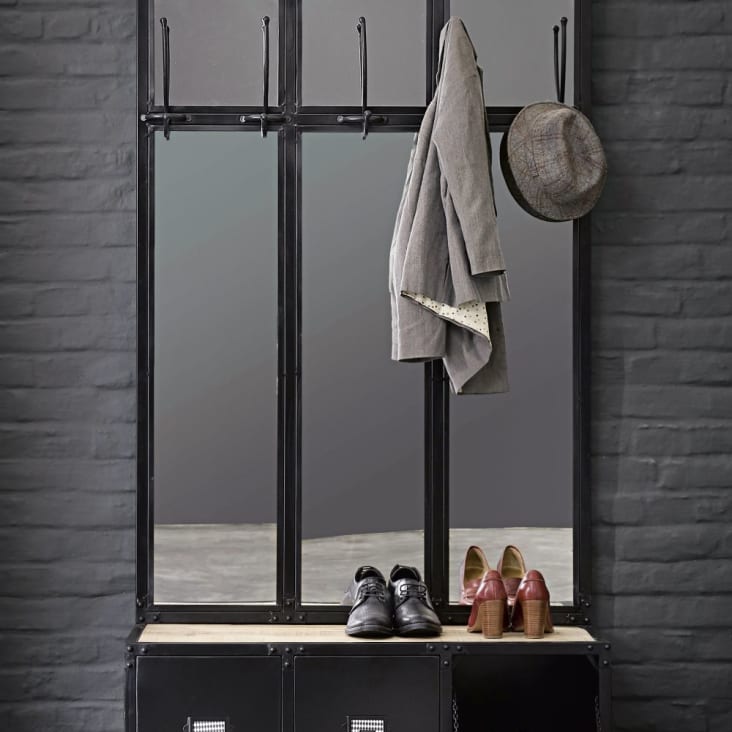 Garderobenmöbel aus Metall mit Spiegel schwarz-Scott ambiance-6