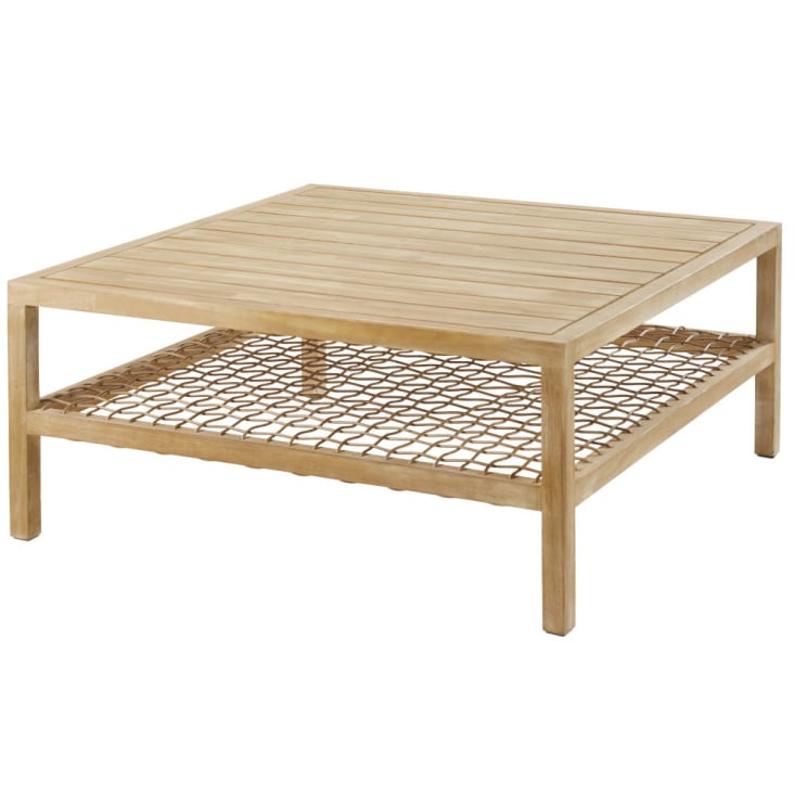 GartenCouchtisch aus Kunstharzgeflecht und massivem Akazienholz