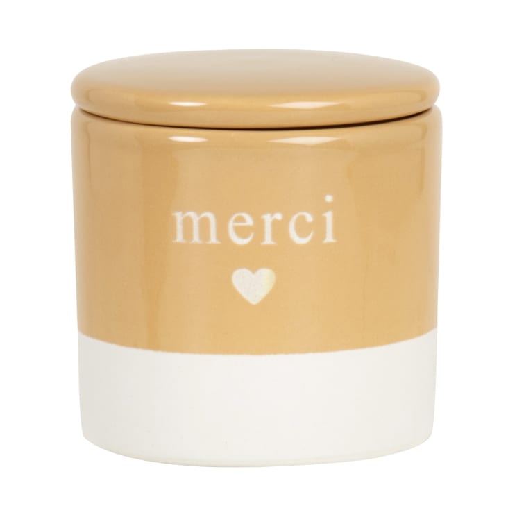 Gelbweiße Duftkerze aus Keramik Merci Maisons
