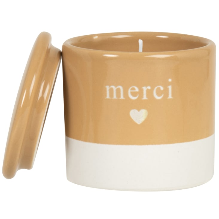 Gelbweiße Duftkerze aus Keramik Merci Maisons