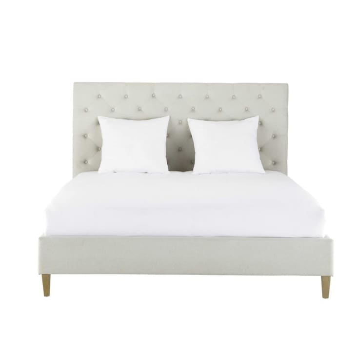  Gepolstertes Bett aus Leinen mit Lattenrost, 180x200cm-Chesterfield