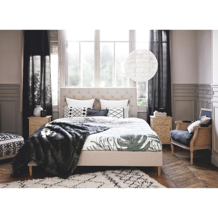  Gepolstertes Bett aus Leinen mit Lattenrost, 180x200cm-Chesterfield ambiance-5