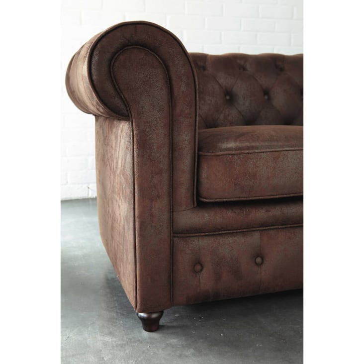 Gestepptes 3-Sitzer-Sofa aus Wildlederimitat, braun-Chesterfield ambiance-4