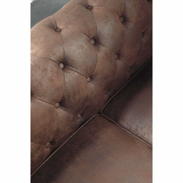 Gestepptes 3-Sitzer-Sofa aus Wildlederimitat, braun-Chesterfield ambiance-7