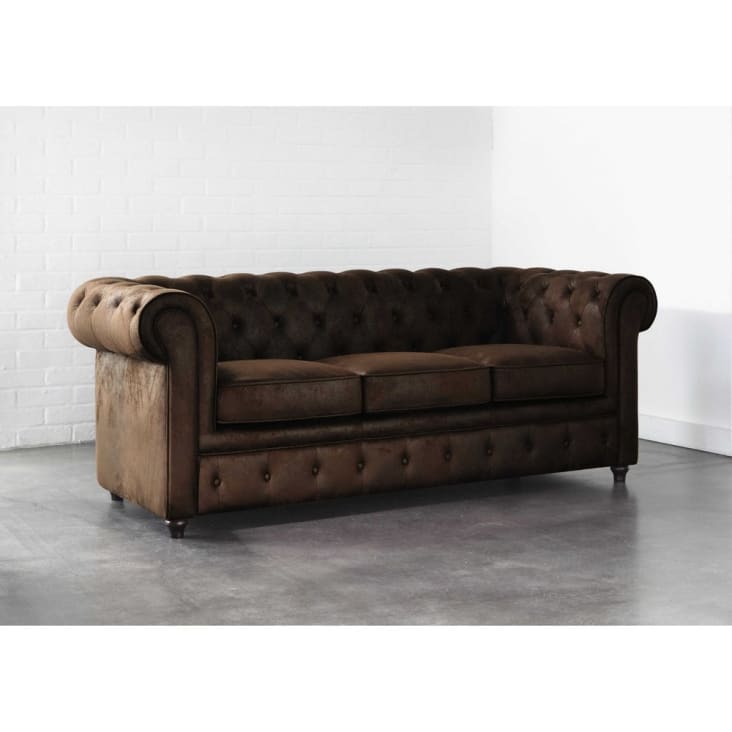 Gestepptes 3-Sitzer-Sofa aus Wildlederimitat, braun-Chesterfield ambiance-5