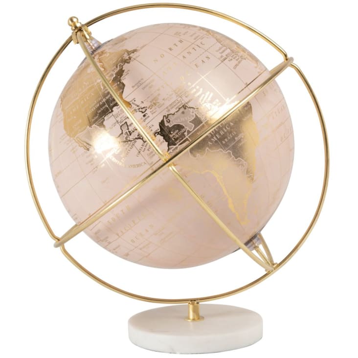 Globus mit Weltkarte, rosa und goldfarbenes Metall-VANESH
