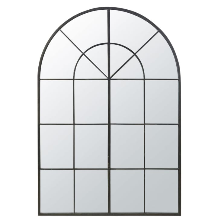 Grand miroir fenêtre arche en métal noir 137x200-FAUSTIN