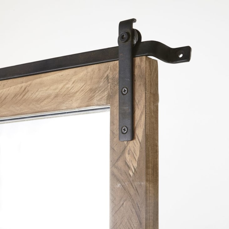 Grand miroir fenêtre rectangulaire en bois de pin et métal noir effet vieilli 74x180-JAYDEN cropped-2