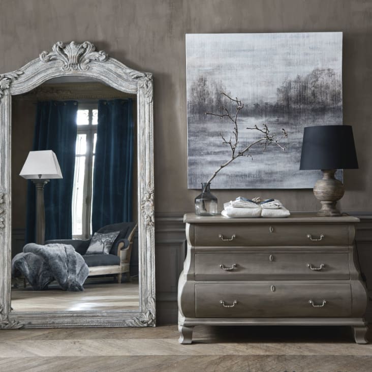 Grand miroir rectangulaire à moulures en manguier gris 123x220-ANVERS ambiance-1