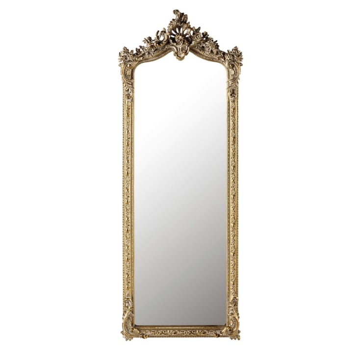 Grand miroir rectangulaire à moulures en résine dorée 64x168-VOLTAIRE