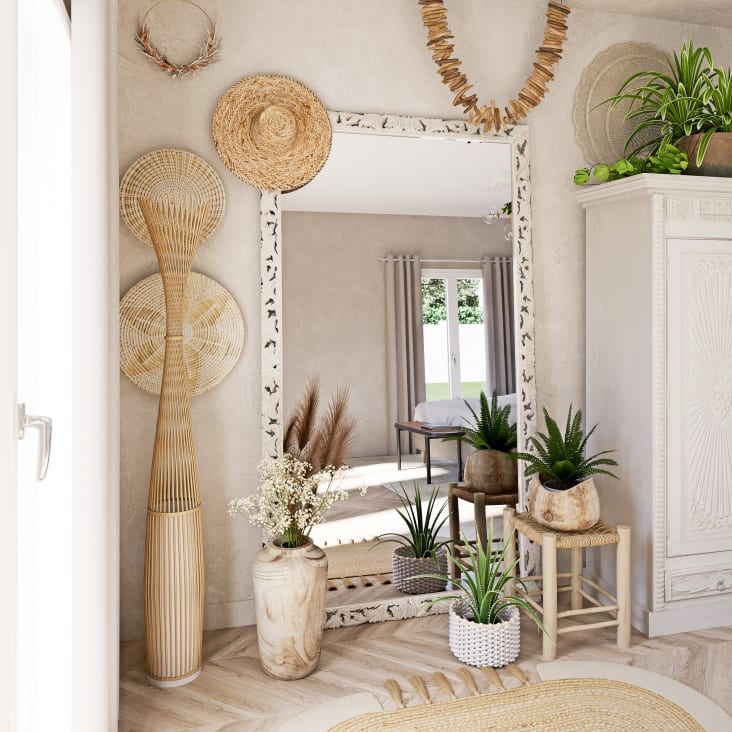 Grand miroir rectangulaire en bois de manguier sculpté 120x210-LOMBOK ambiance-2