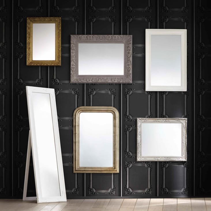 Grand miroir rectangulaire sur pied à moulures blanches 164x44-Enzo ambiance-3