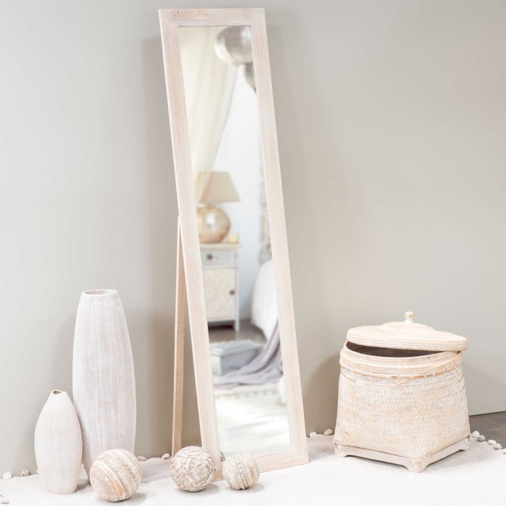 Grand miroir rectangulaire sur pied en bois de paulownia 160x40-Laure ambiance-1