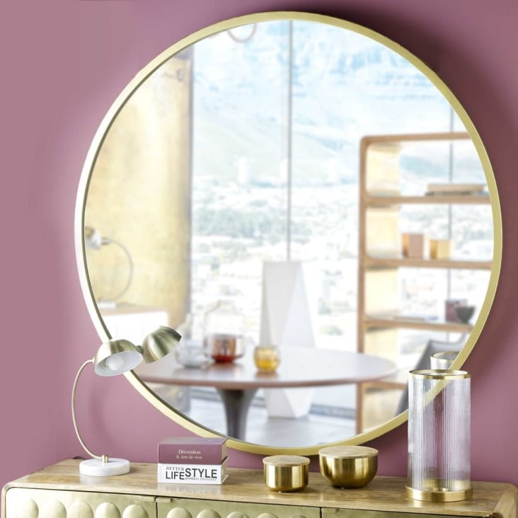 Grand miroir rond en métal doré D159-Stratford ambiance-5