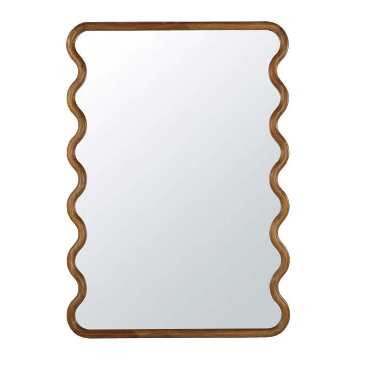 Grande specchio rettangolare ondulato in legno di teak 120x170 cm