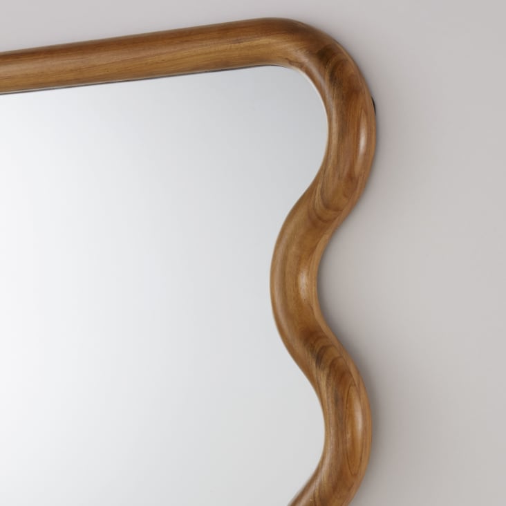 Grande specchio rettangolare ondulato in legno di teak 120x170 cm