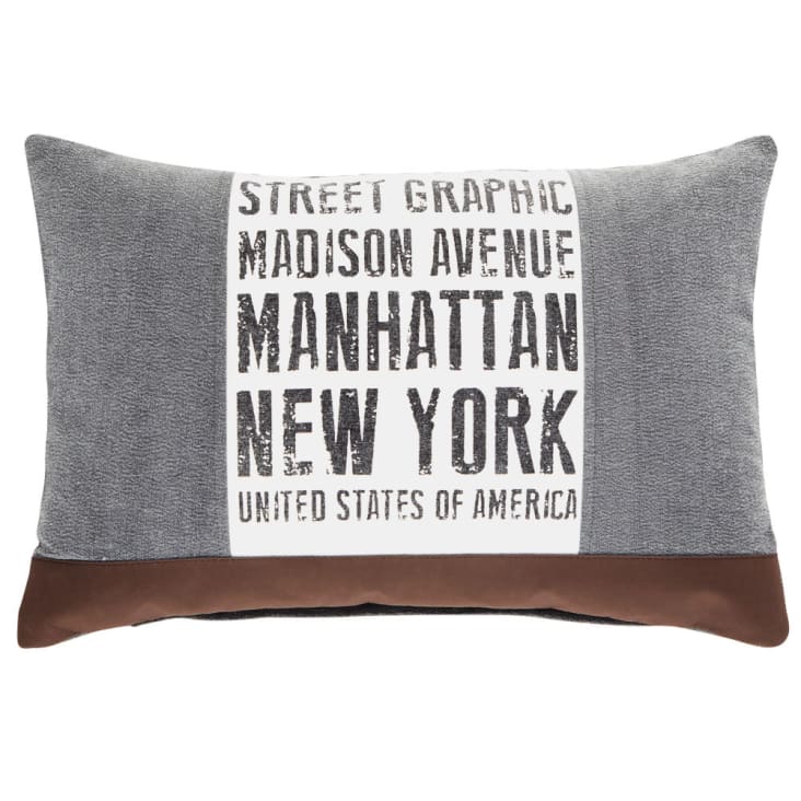 Grau und braun bedrucktes Baumwollkissen, 40x60-Street Graphic