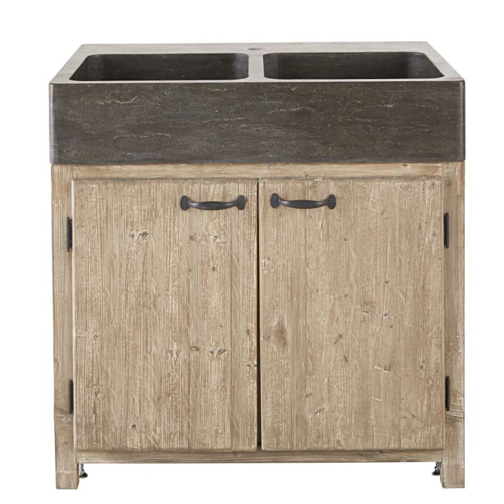 Grey Recycled Pine 2Door Kitchen Base Unit for Sink Greta Maisons du