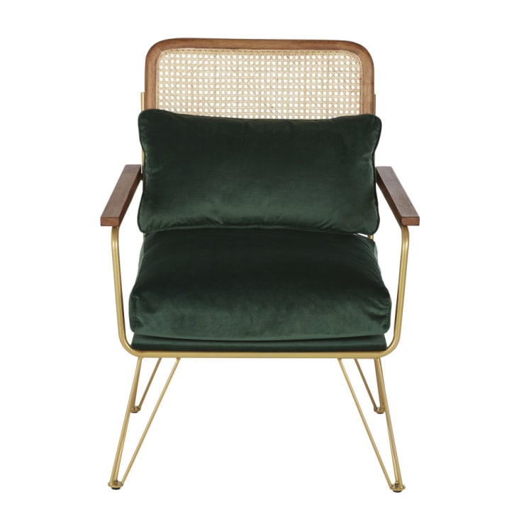 Groen fluwelen fauteuil uit gevlochten rotan-Rosalie cropped-2