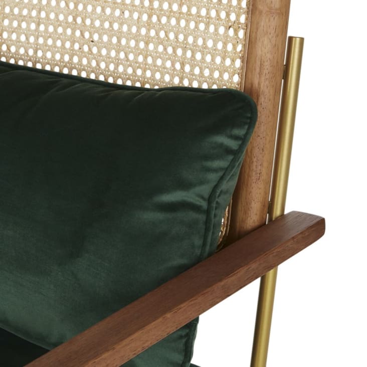 Groen fluwelen fauteuil uit gevlochten rotan-Rosalie cropped-4