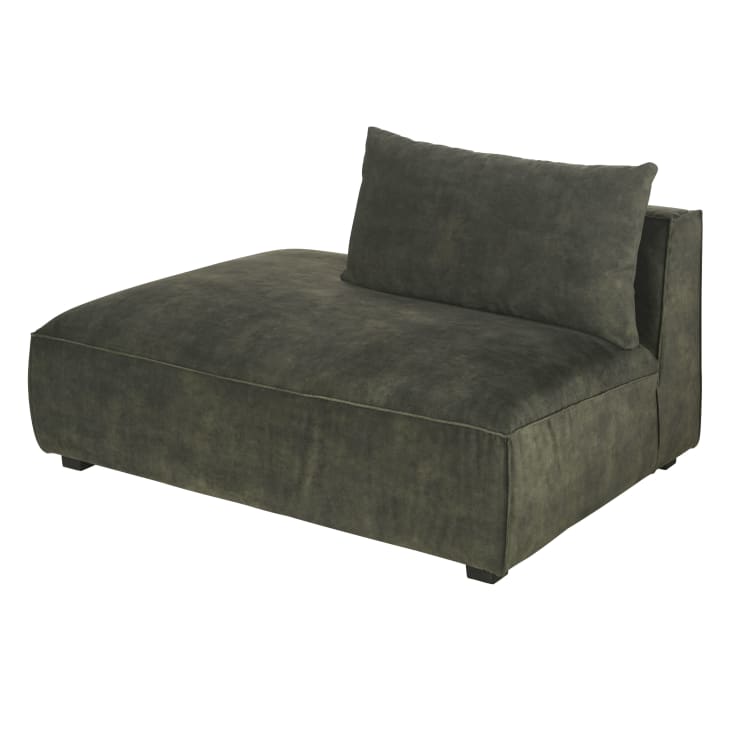 Groene linkse chaise longue van fluweel met marmereffect voor modulaire