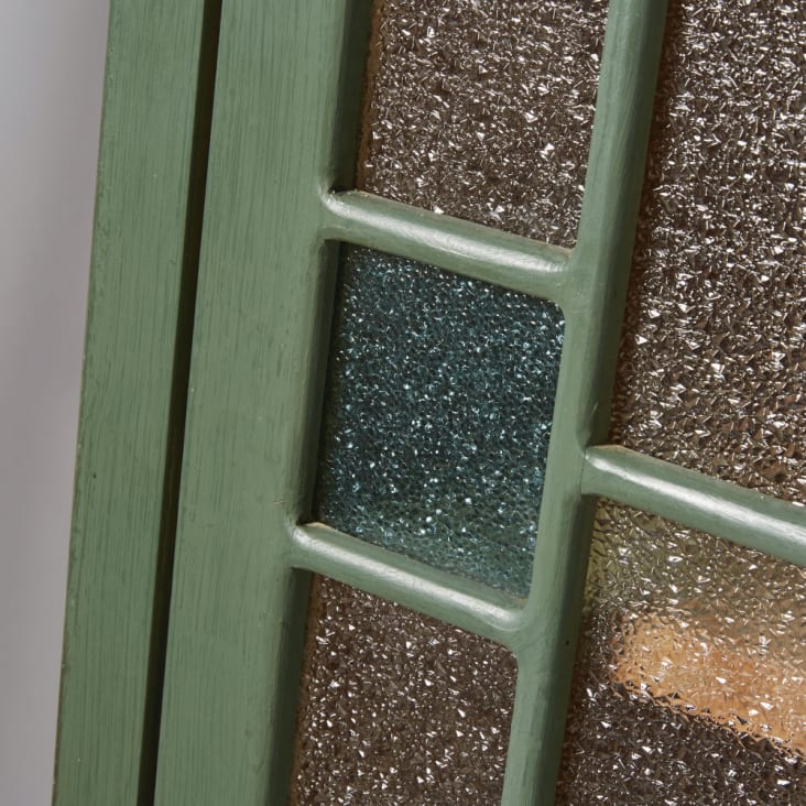 Groene vitrinekast met 2 deuren van massief acaciahout en granietachtig glas-Magdalena cropped-4