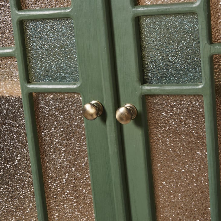 Groene vitrinekast met 2 deuren van massief acaciahout en granietachtig glas-Magdalena cropped-5