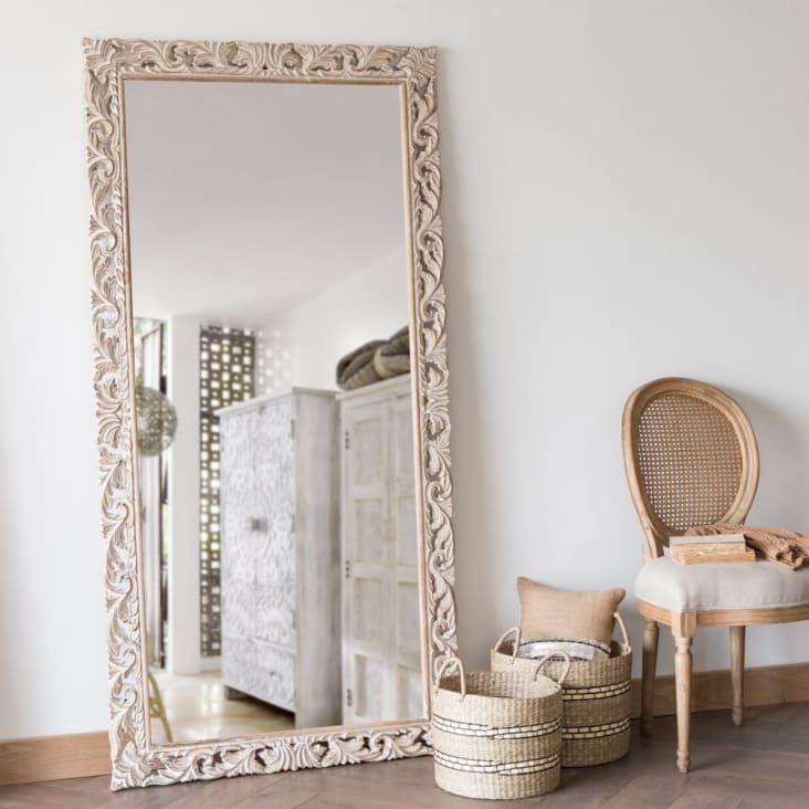Großer Spiegel mit geschnitztem Mangoholzrahmen 90x180 LOMBOK