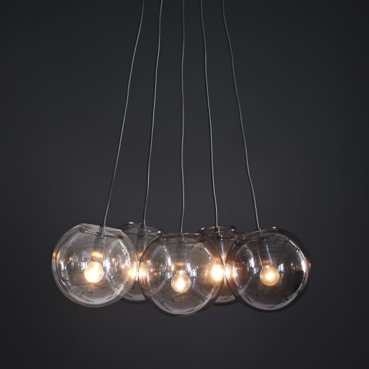 Hanglamp met 5 bollen van glas en gerookt glas-Orbe ambiance-10